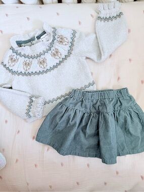 Tommy Bahama Girls Cream Sweater & Seafoam Green Skirt Matching Set